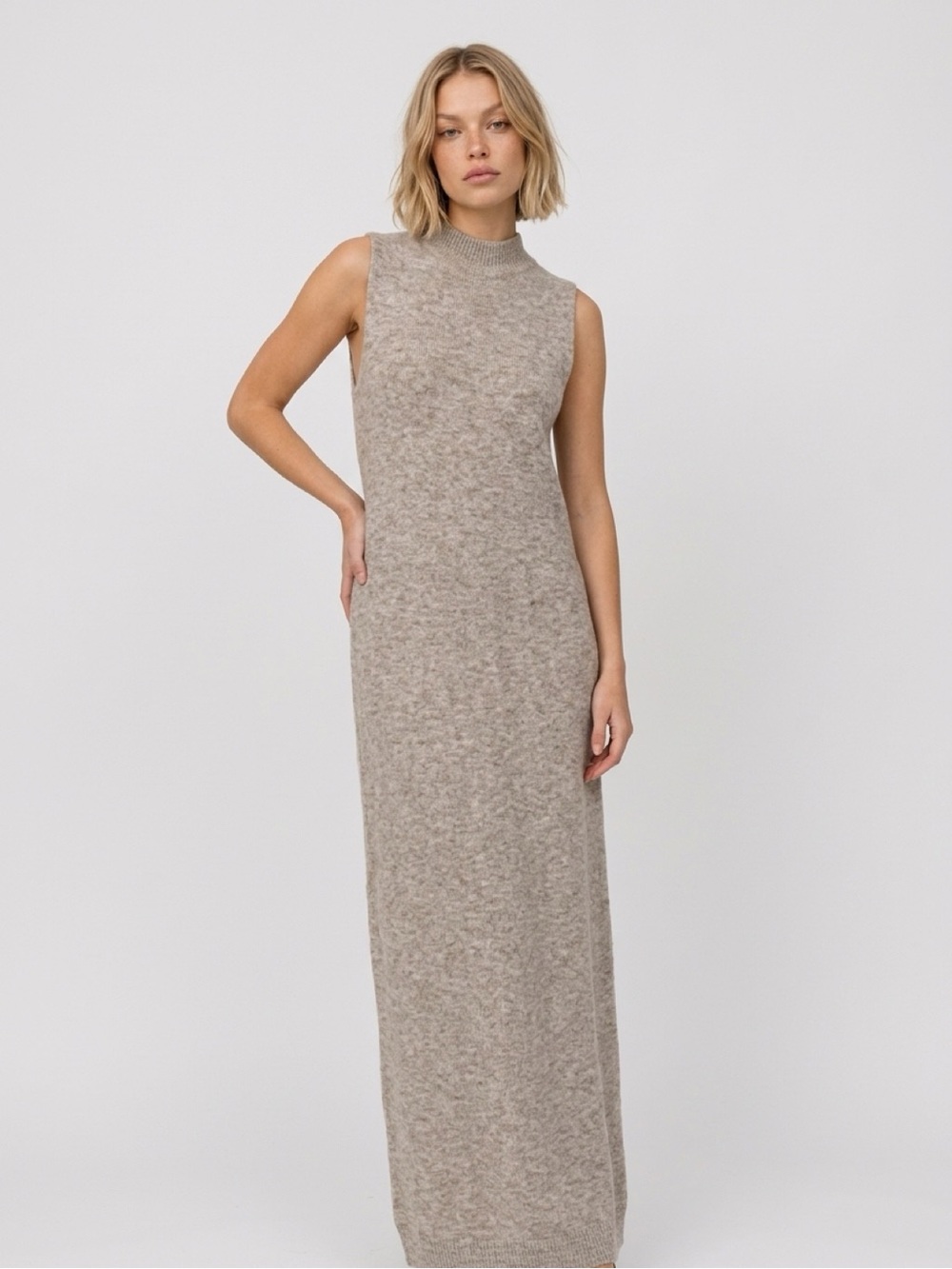 Massimo Dutti Sleeveless Maxi Knit Dress in Taupe Heather size Large